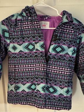 The Children's Place Aztec-Print Puffer Jacket in Aqua, Purple & Black